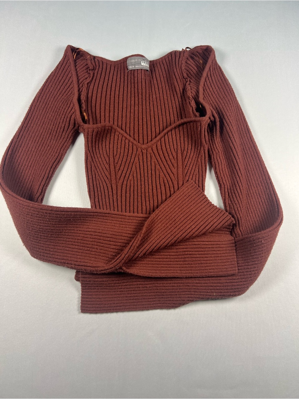 Urban Outfitters Ribbed Scoop-Neck Sweater in Rust